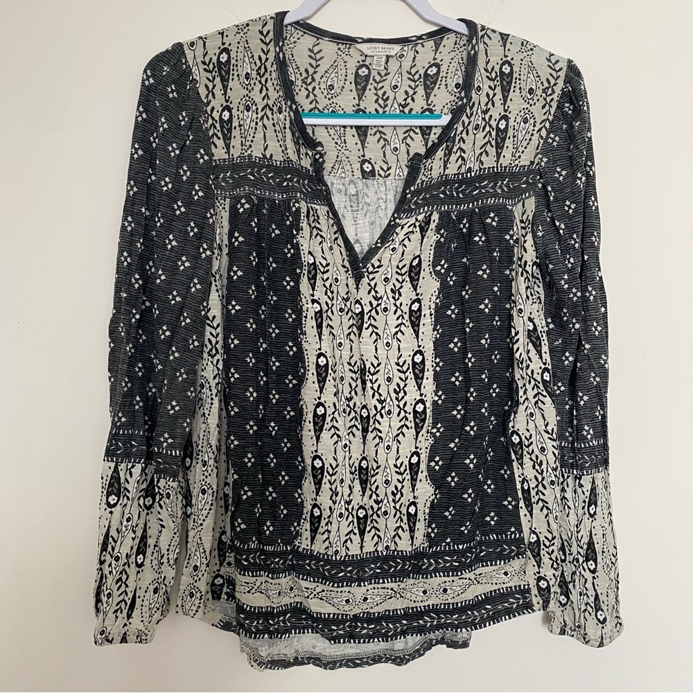 ❤️ Lucky Brand Women’s Paisley Floral Long Sleeve V-Neck Blouse - Small